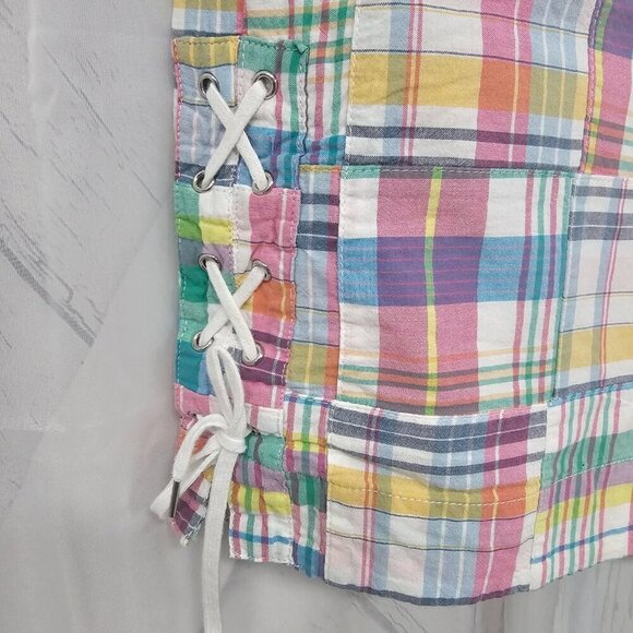 Talbots Plaid Patchwork Madras Preppy Lace Up Short Skirt Size 10 - Picture 4 of 11